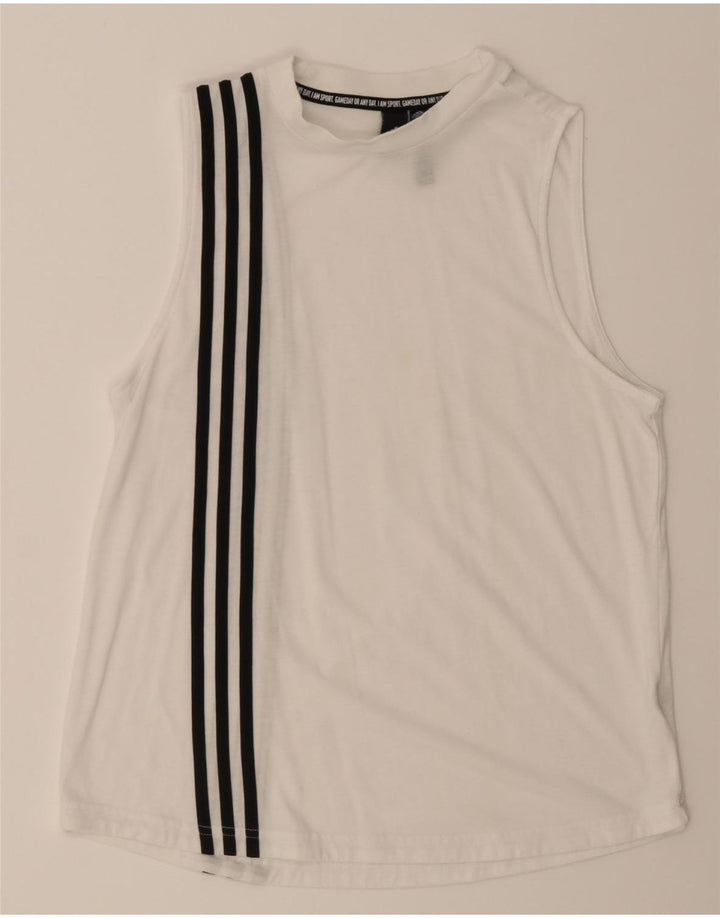 ADIDAS Womens Vest Top UK 12/14 Medium White Vintage Adidas and Second-Hand Adidas from Messina Hembry 