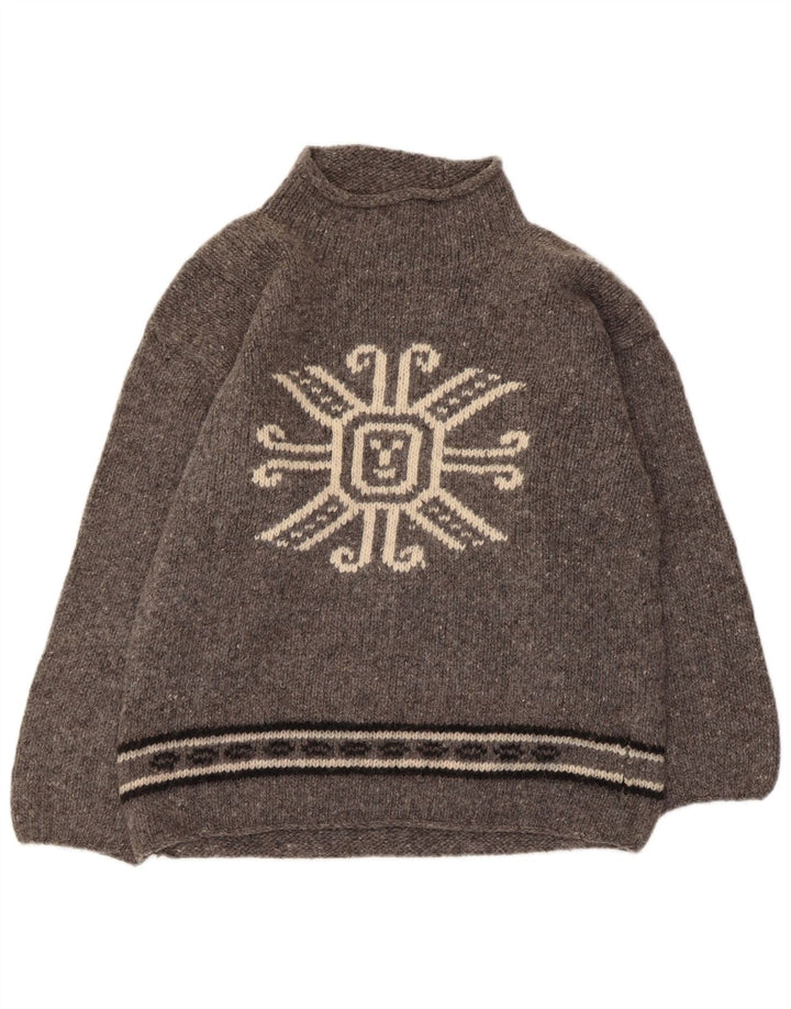 Pulover vintage cu gât țestoasă cu grafică pentru femei UK 12 Medium Grey Flecked