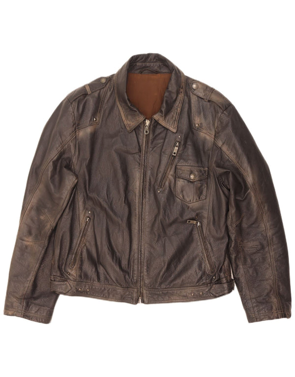 Jachetă militară din piele vintage pentru bărbați IT 56 3XL maro
