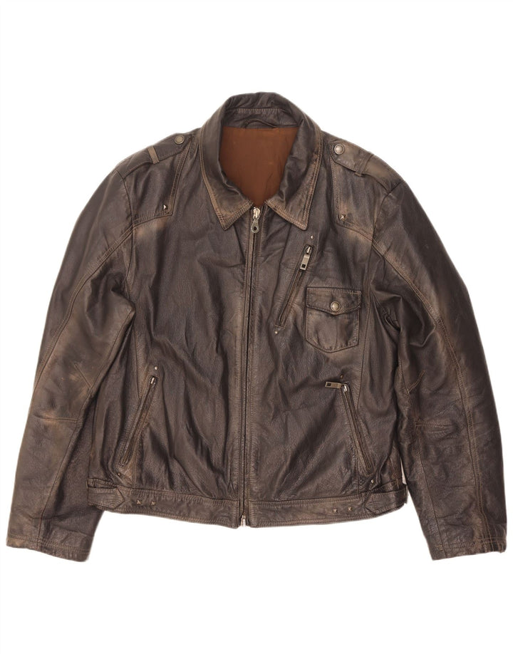 Jachetă militară din piele vintage pentru bărbați IT 56 3XL maro