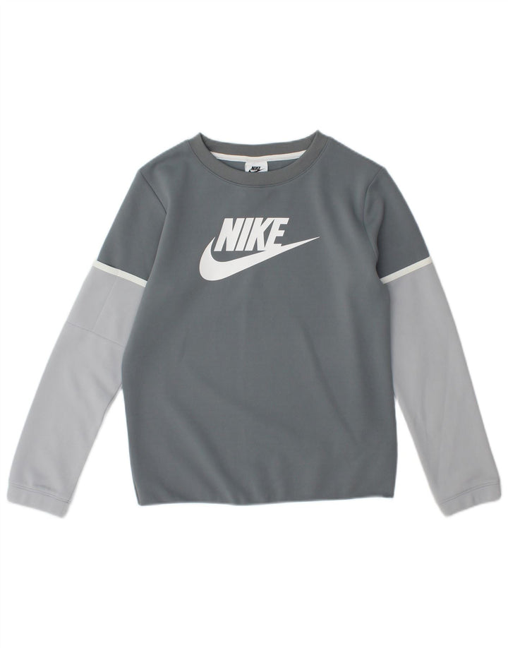Top grafic Nike pentru băieți cu mânecă lungă, 10-11 ani, gri mediu, bloc de culoare