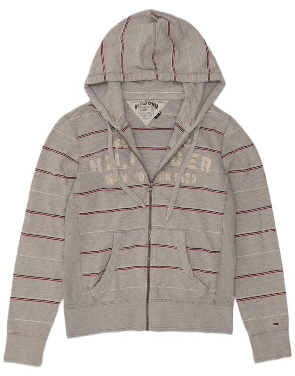 Pulover Tommy Hilfiger pentru damă, cu fermoar, cu capota cu grafică, UK 14, gri mediu, cu dungi