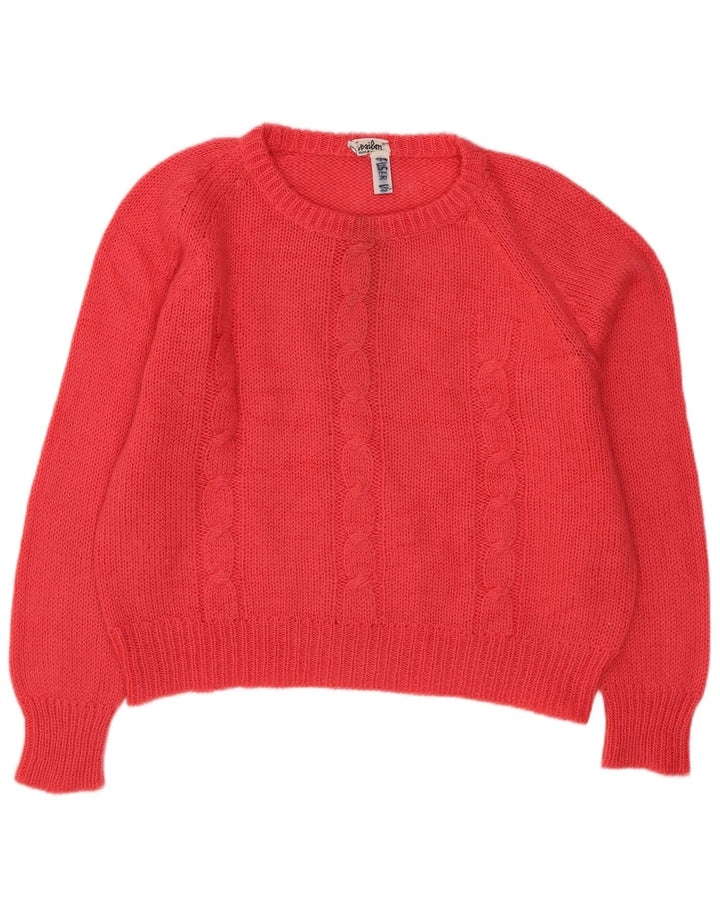 Pulover vintage pentru femei cu gât roșu, mare, roz