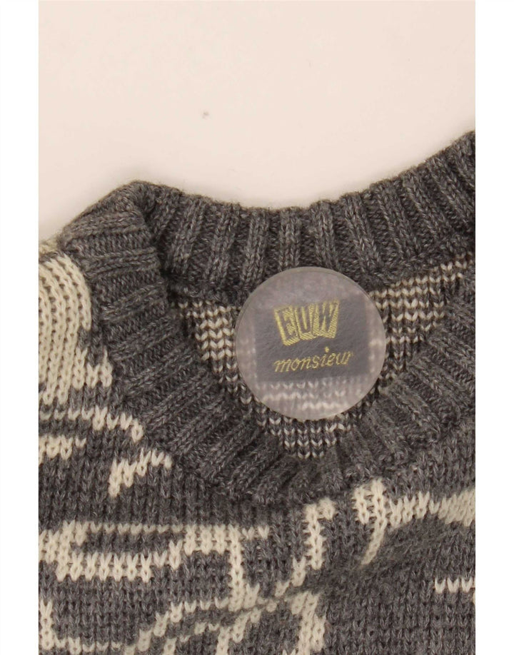 Pulover vintage pentru bărbați, cu model abstract, cu gât rotund, mic, gri