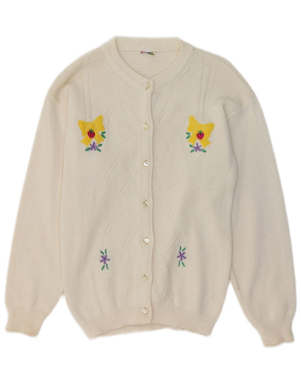 Pulover Cardigan Vintage pentru Damă UK 10 Mic Alb Floral