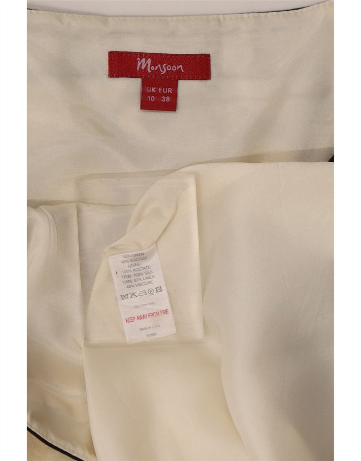 MONSOON Womens Sleeveless A-Line Dress UK 10 Small  Black Geometric Linen