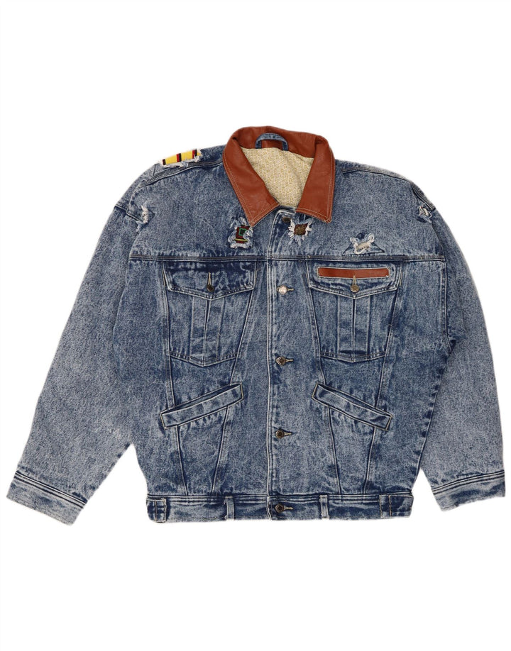 Jachetă vintage pentru bărbați din denim distressed EU 50, mare, albastru, poliester
