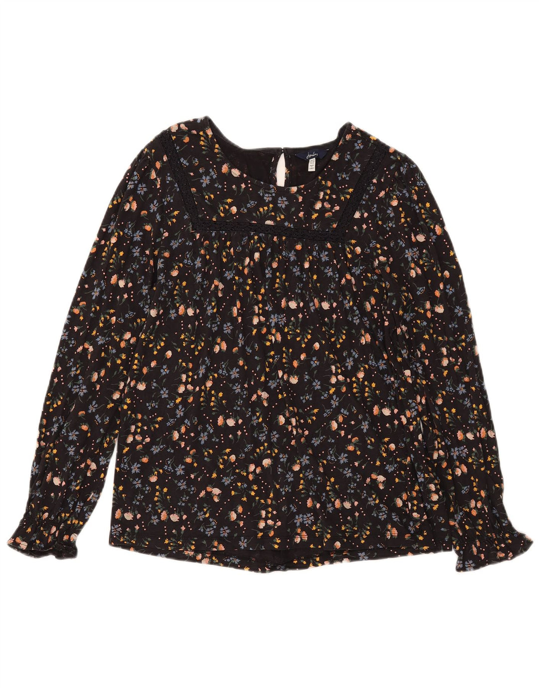Bluză cu mânecă lungă pentru femei Joules UK 12 Medium Black Floral Bumbac