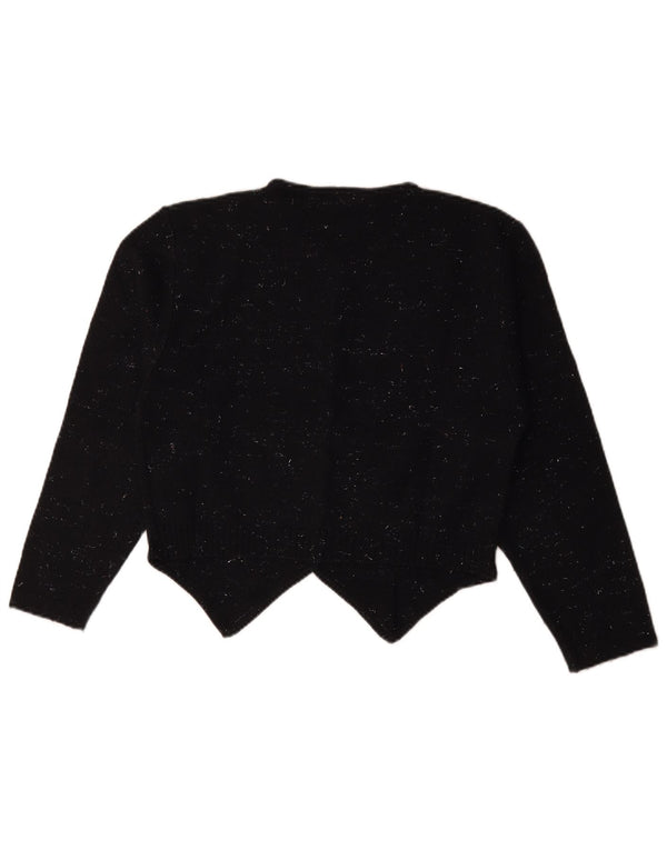 Pulover vintage cardigan crop pentru femei IT 46 Lână mare neagră cu pete