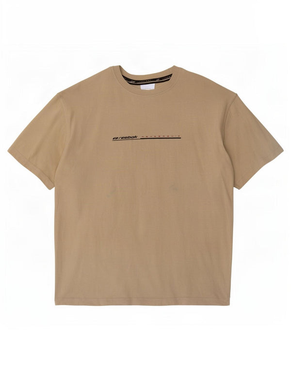 Reebok Mens Graphic T-Shirt Top Medium Beige Cotton