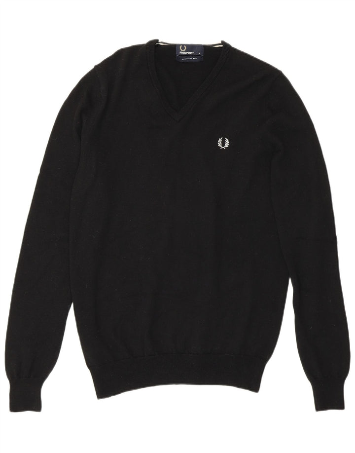 Pulover pentru bărbați Fred Perry cu decolteu în V, lână merinos neagră medie