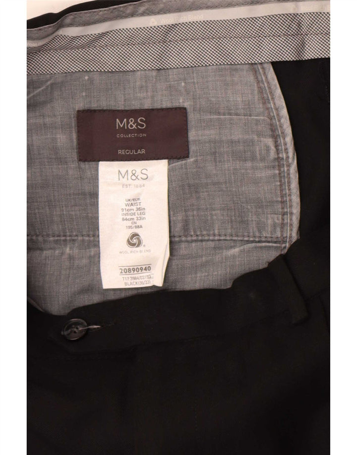 Pantaloni de costum pentru bărbați Marks & Spencer, cu tăiere obișnuită, L36 L33 Lână neagră