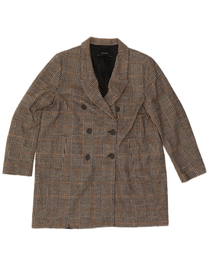 Palton dublu pentru femei ZARA UK 20 2XL Gri Houndstooth Poliester