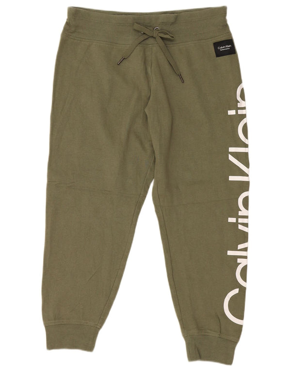 CALVIN KLEIN Pantaloni de trening grafic pentru femei Pantaloni de jogging UK 14 Medium Khaki