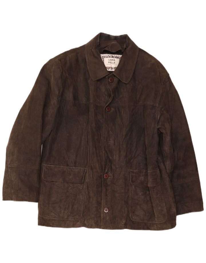 Jachetă vintage pentru bărbați din piele intoarsa IT 54 2XL din piele maro