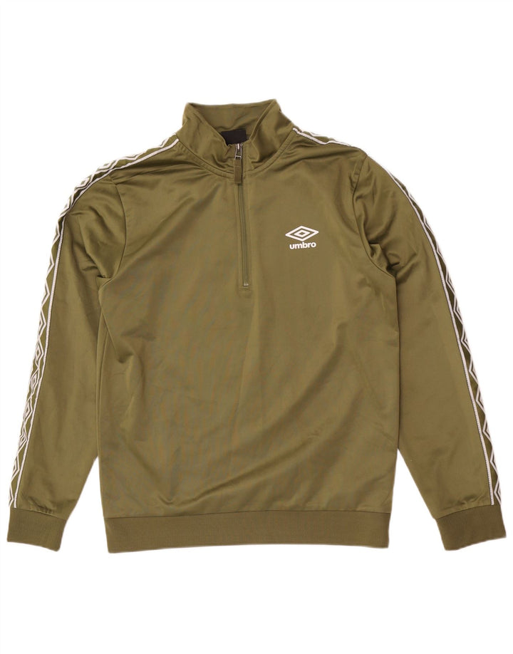 Pulover pentru bărbați Umbro, cu grafică, cu fermoar și gât, din poliester kaki mic