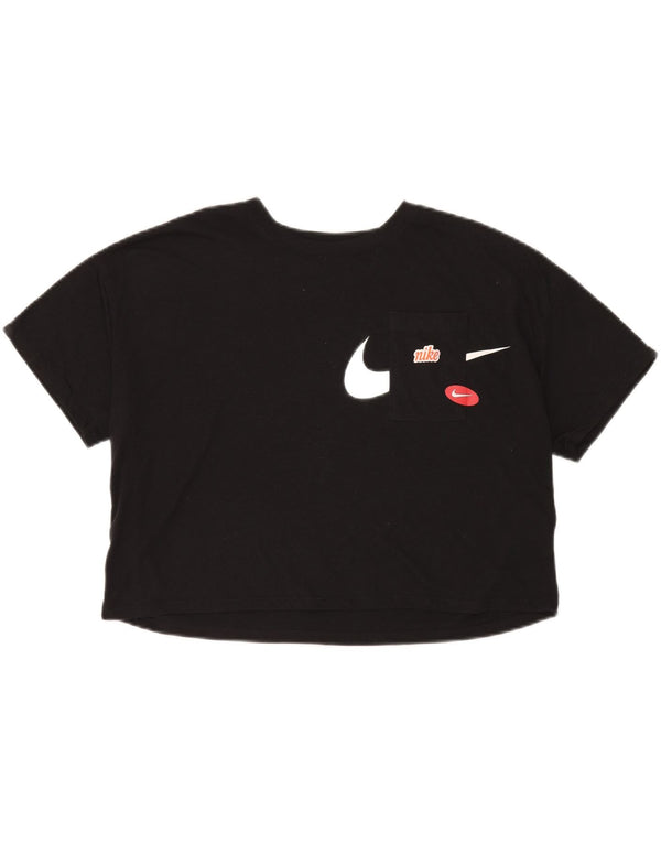 Tricou grafic supradimensionat Nike Dri Fit Crop pentru femei UK 14 Medium Negru
