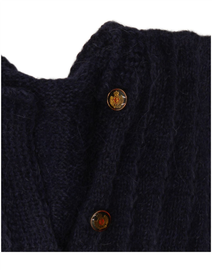 VINTAGE Womens Button Neck Jumper Sweater UK 16 Large Navy Blue