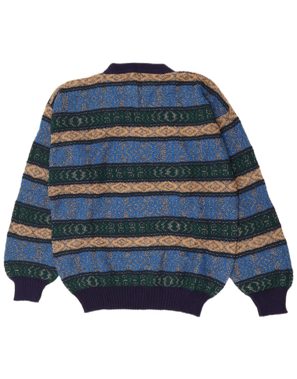 Pulover vintage pentru bărbați cu gâtul turnat, albastru mediu Argyle/Diamond