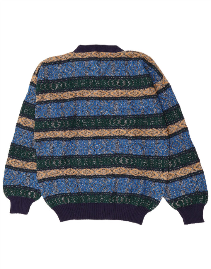 Pulover vintage pentru bărbați cu gâtul turnat, albastru mediu Argyle/Diamond