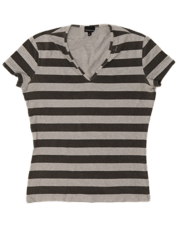 Tricou pentru femei Calvin Klein Jeans Top UK 18 XL Gri cu dungi