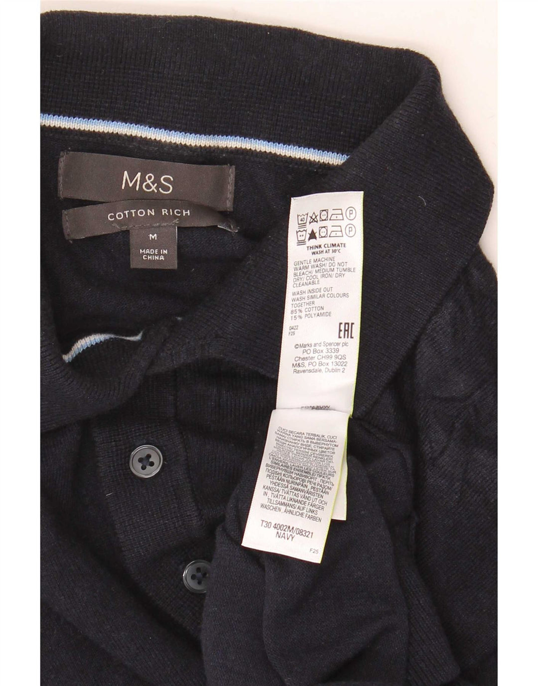 Pulover pentru bărbați Marks & Spencer, cu mânecă scurtă, cu gât polo, mijlociu, bleumarin