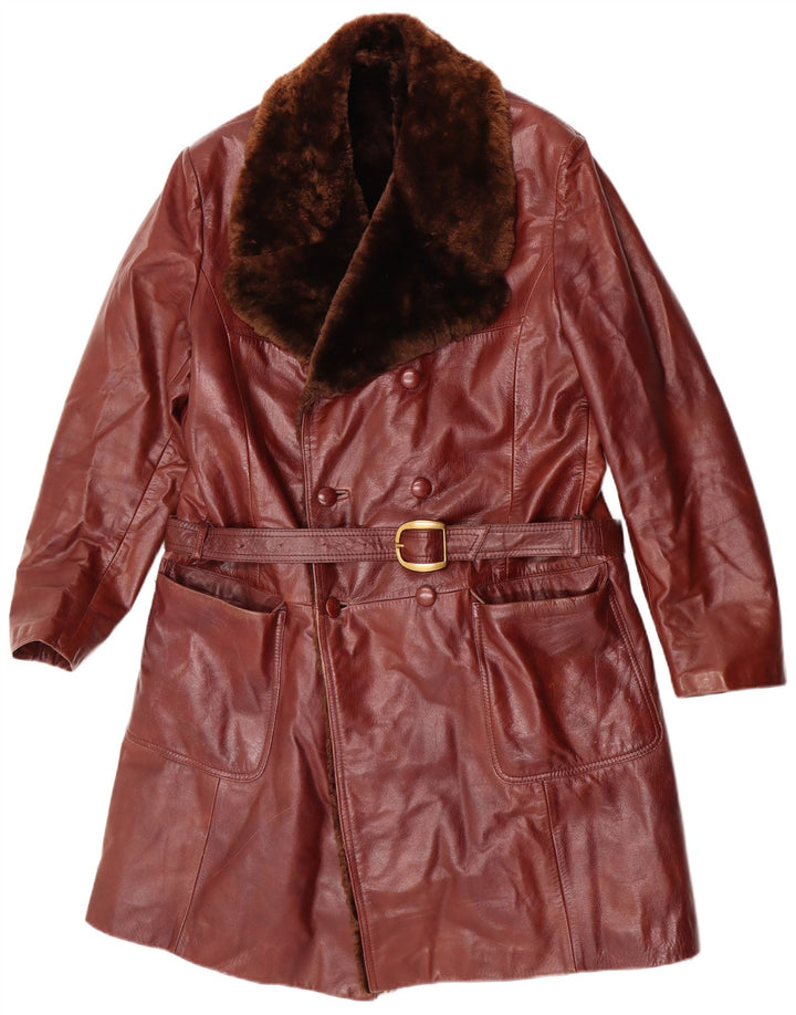 Palton din piele de shearling vintage pentru bărbați UK 38 din piele maro medie
