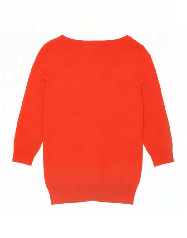 Zara Womens 3/4 Sleeve Cardigan Sweater UK 12 Medium Orange Cotton