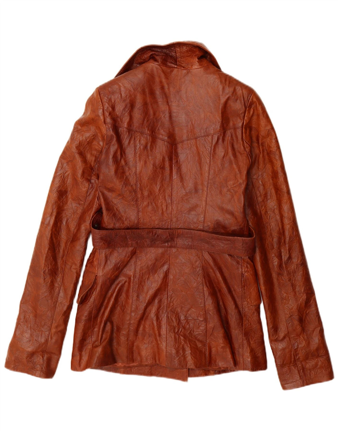 Jachetă de piele vintage pentru femei dublu piept UK 10 din piele maro mică