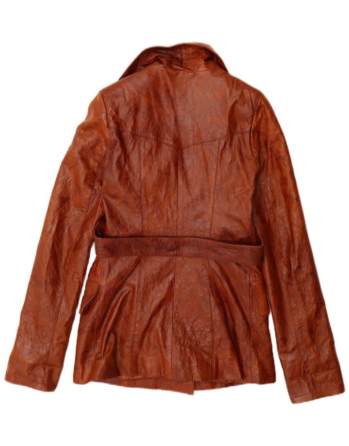 Jachetă de piele vintage pentru femei dublu piept UK 10 din piele maro mică