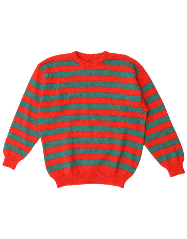 Pulover vintage pentru femei cu gât roșu, cu dungi roșii, UK 18 XL