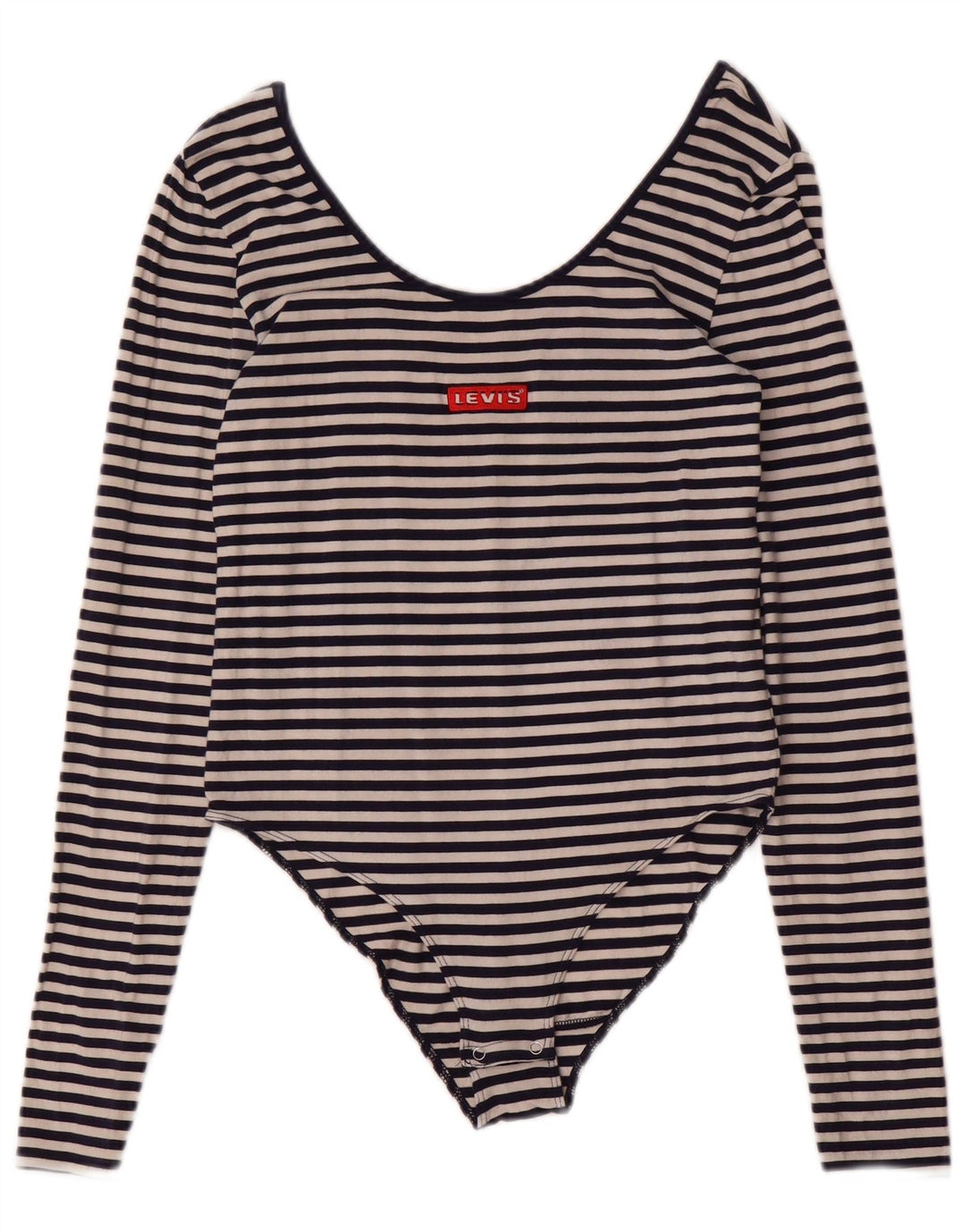 LEVI'S Womens Bodysuit UK 12 Medium Navy Blue Striped Cotton Nautical