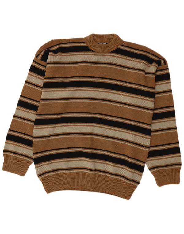 Pulover vintage pentru bărbați cu gât roșu IT 54 XL maro cu dungi