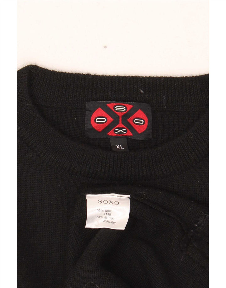 Pulover Soxo pentru bărbați cu gât roșu, XL, lână neagră color bloc