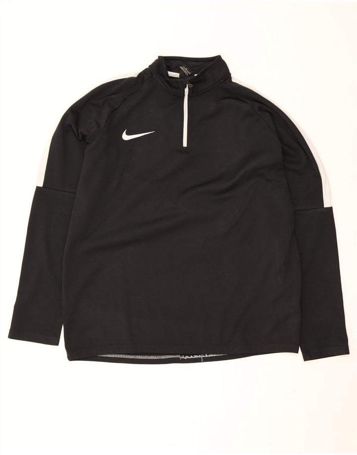 Top de trening pentru bărbați Dri Fit, cu fermoar și gât, negru, colorblock