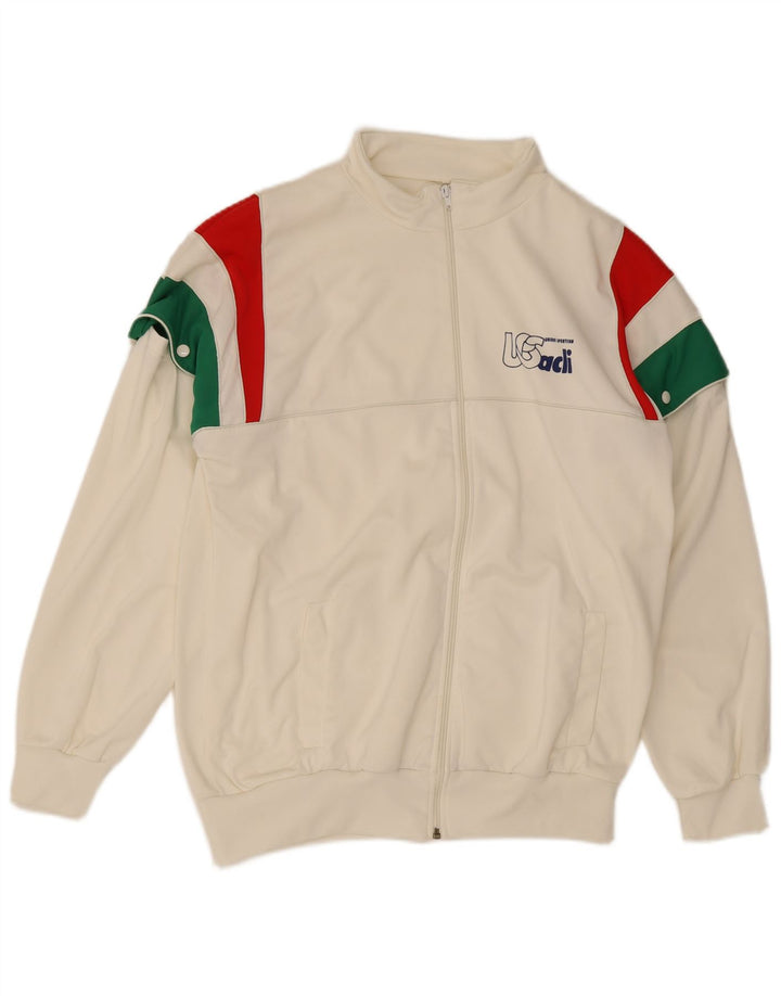 Jachetă de trening vintage pentru bărbați cu grafică IT 54 XL, alb, bloc de culoare