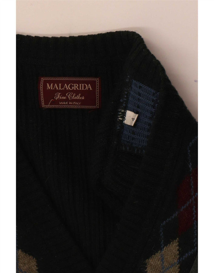 Malagrida Pulover cu decolteu în V pentru bărbați, mare, verde Argyle/Diamond