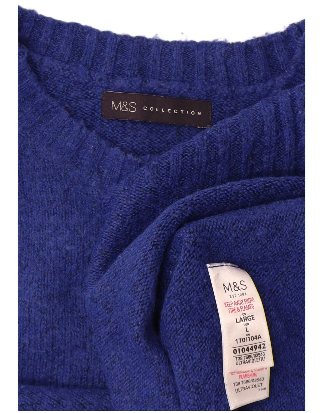 Pulover pentru femei Marks & Spencer cu decolteu triplu UK 16, mare, albastru acrilic