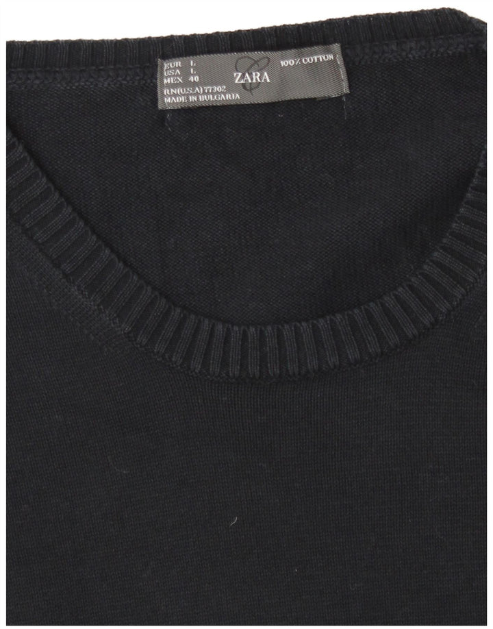 Pulover pentru bărbați Zara, cu decolteu, mare, albastru bleumarin, bumbac
