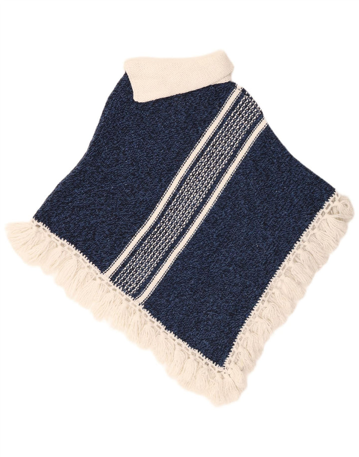 Jumper Vintage pentru damă Poncho Lână cu dungi albastre mărime unica