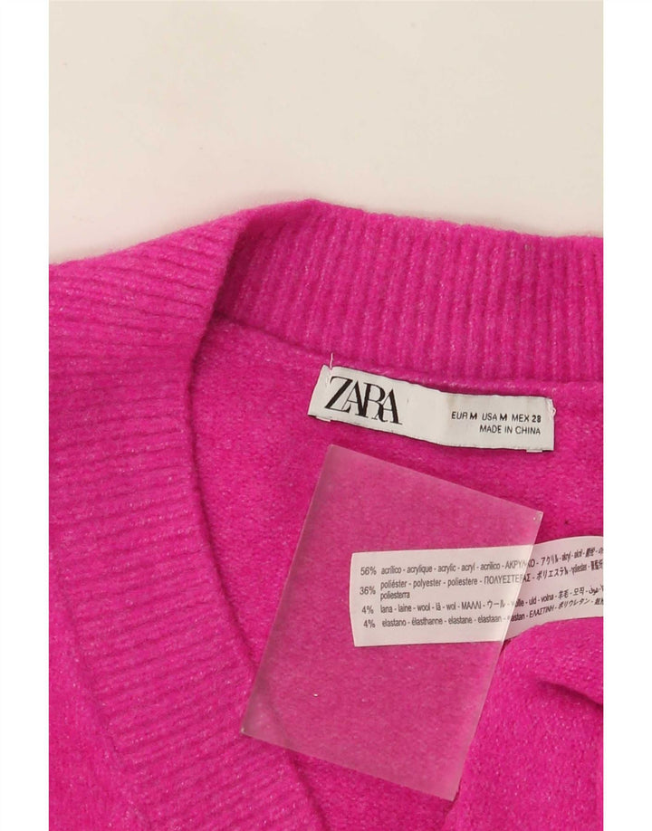 Pulover de damă Zara supradimensionat cu decolteu în V UK 14 Roz mediu acrilic
