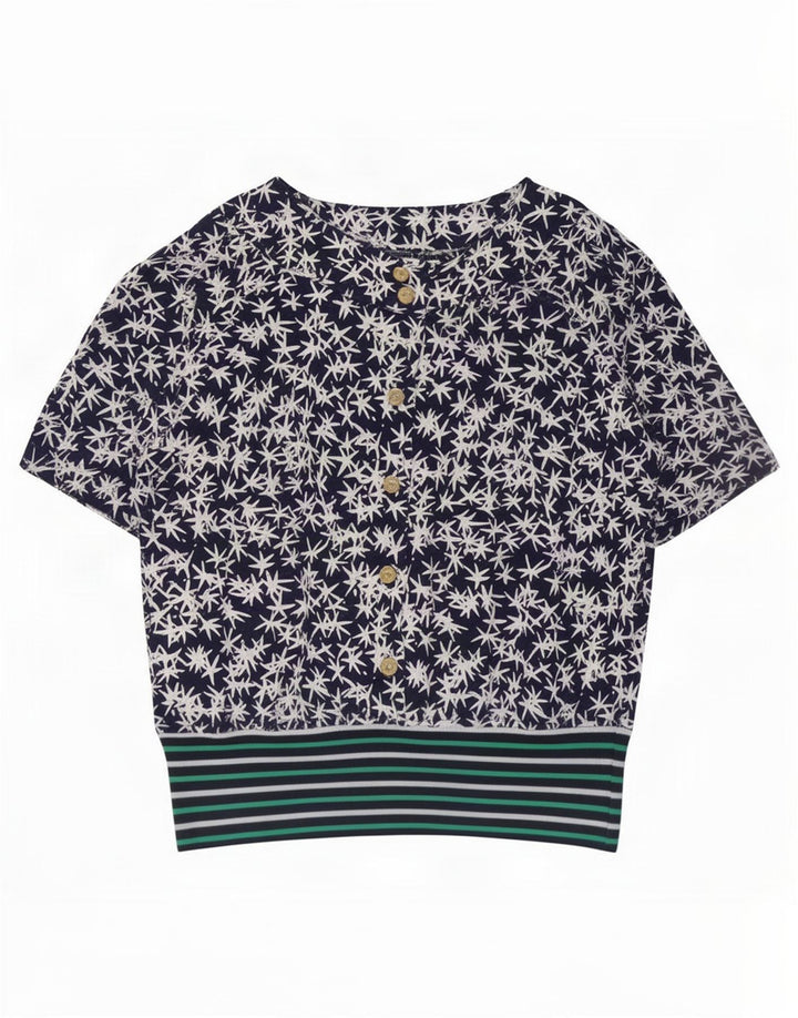 Bluză Vintage Femei Top IT 44 Medium Bleumarin Floral