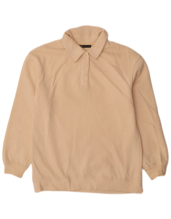 Pulover pentru femei Zara, cu gât polo, UK 10, bumbac, bej mic