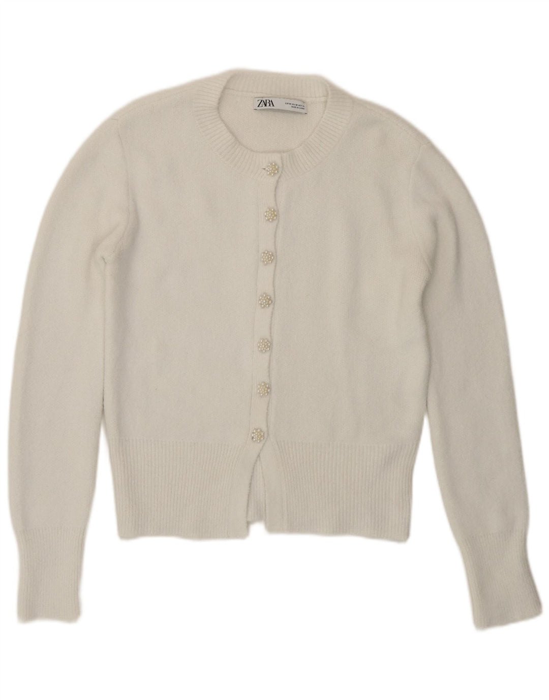 Pulover cardigan pentru femei Zara UK 12 Poliamidă albă medie