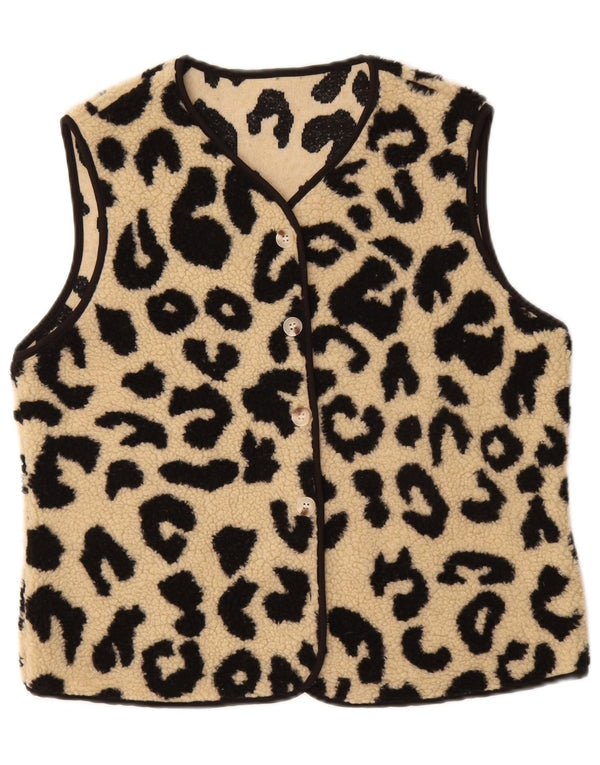 Gilet din lână vintage pentru femei UK 14 Medium Beige Animal Print Poliester