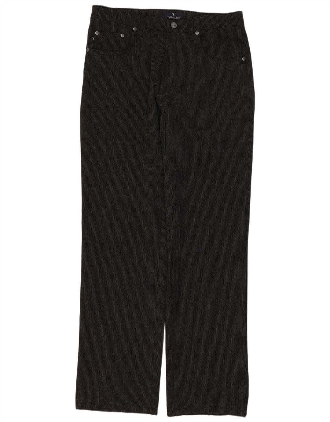 TRUSSARDI Pantaloni casual drepti pentru bărbați W33 L31 poliester cu dungi gri