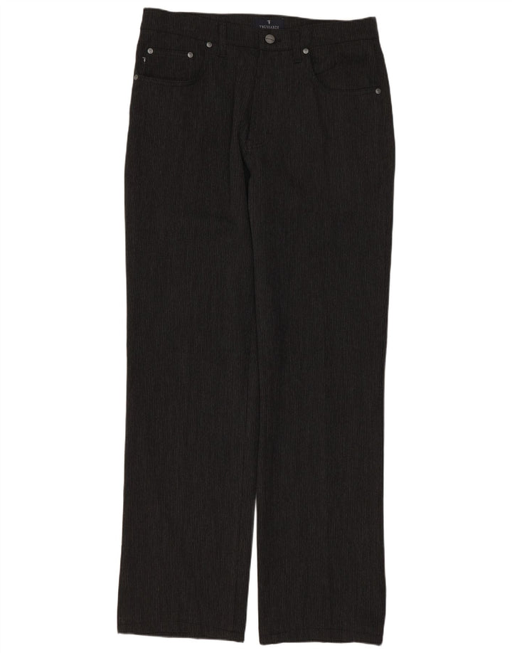 TRUSSARDI Pantaloni casual drepti pentru bărbați W33 L31 poliester cu dungi gri