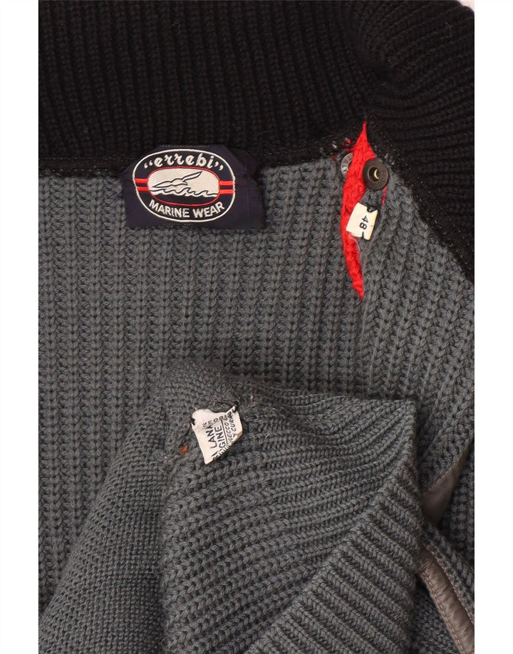 Pulover Cardigan Vintage pentru bărbați IT 48 Gri mediu Lână virgină color block