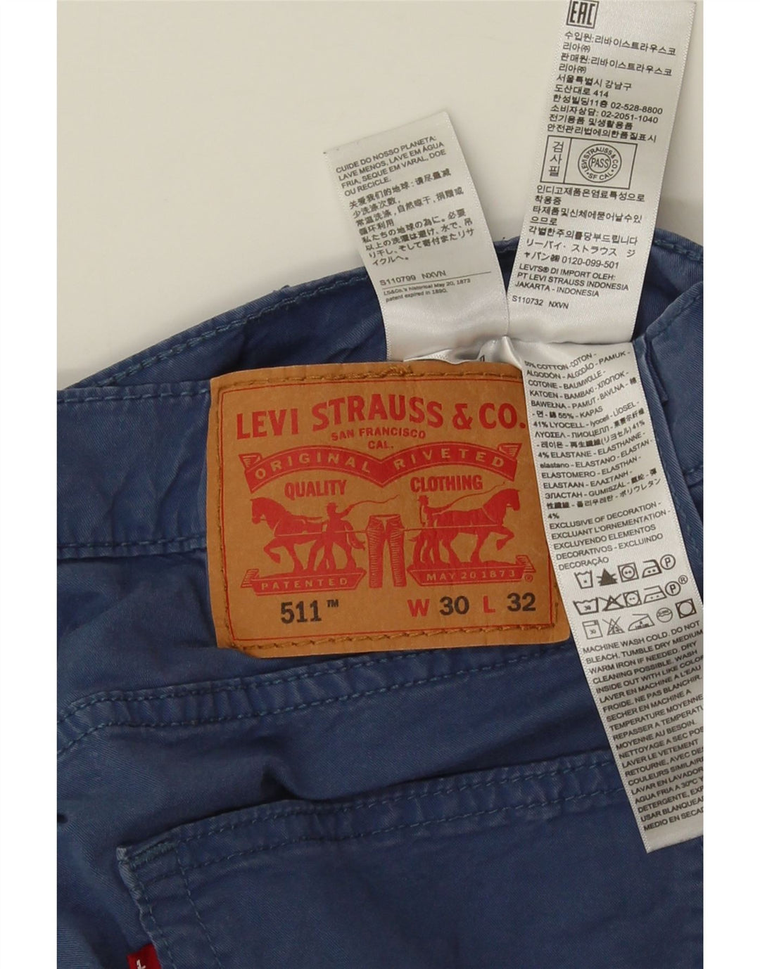 Pantaloni casual Levi's 511 Slim pentru bărbați L30 L32 Bumbac albastru