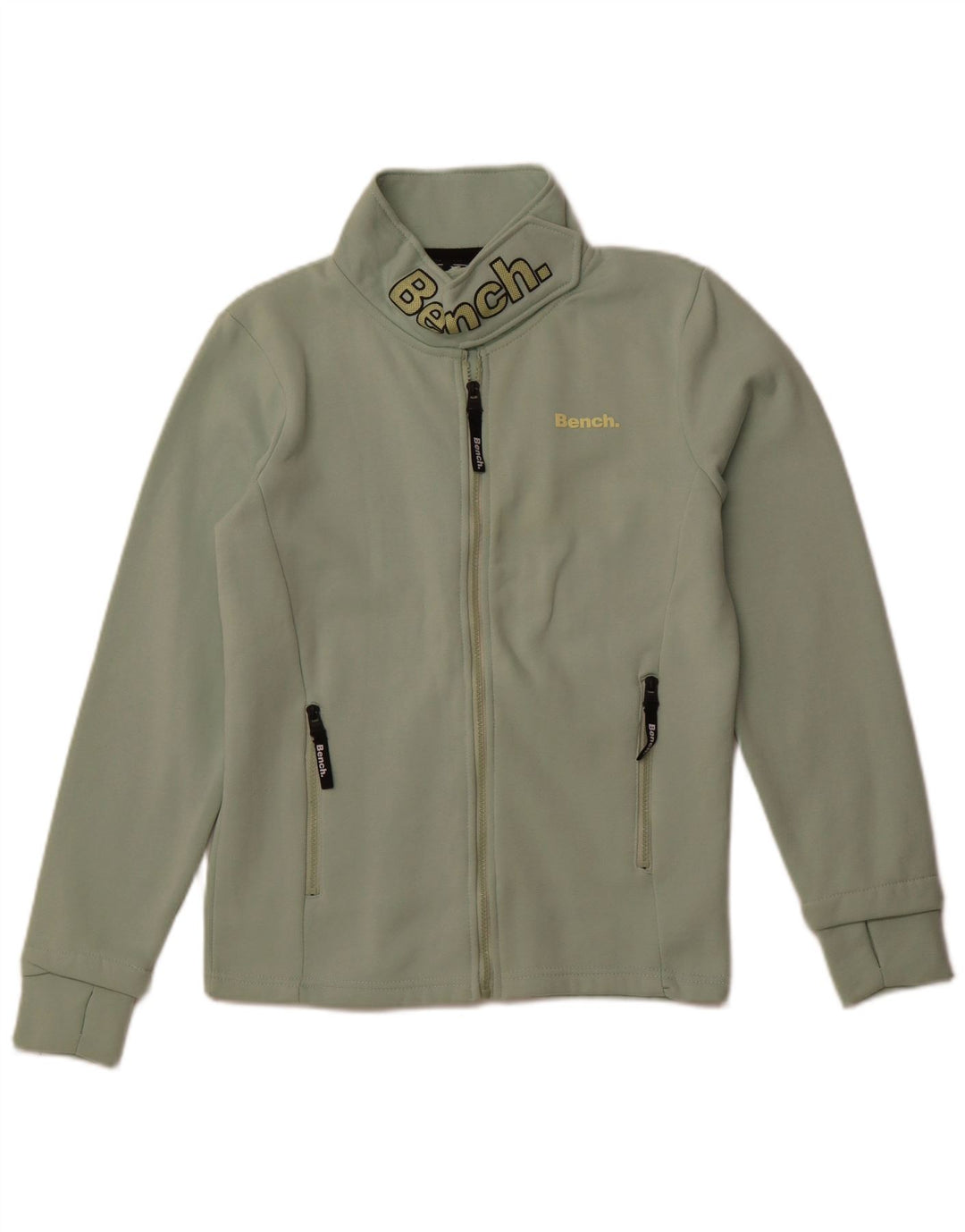 Jachetă de trening cu grafică BENCH pentru femei UK 12, bumbac verde mediu